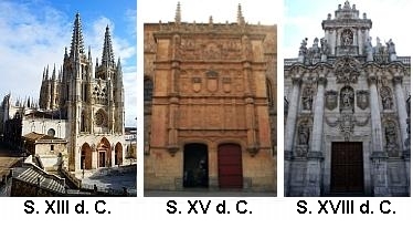 Catedral de Burgos, fachada de la Universidad de Salamanca y Universidad de Valladolid